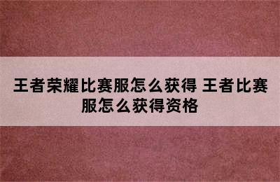 王者荣耀比赛服怎么获得 王者比赛服怎么获得资格